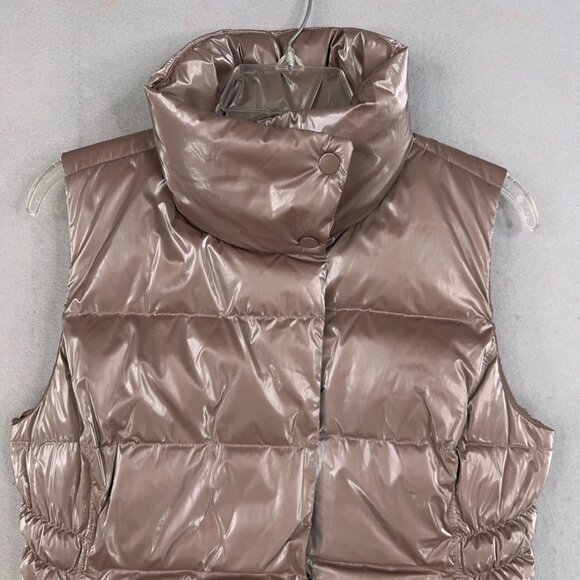 Athleta Vest Womens Small Pyrite Shine Metallic Downtown Puffer Down Waterfowl - Picture 3 of 16